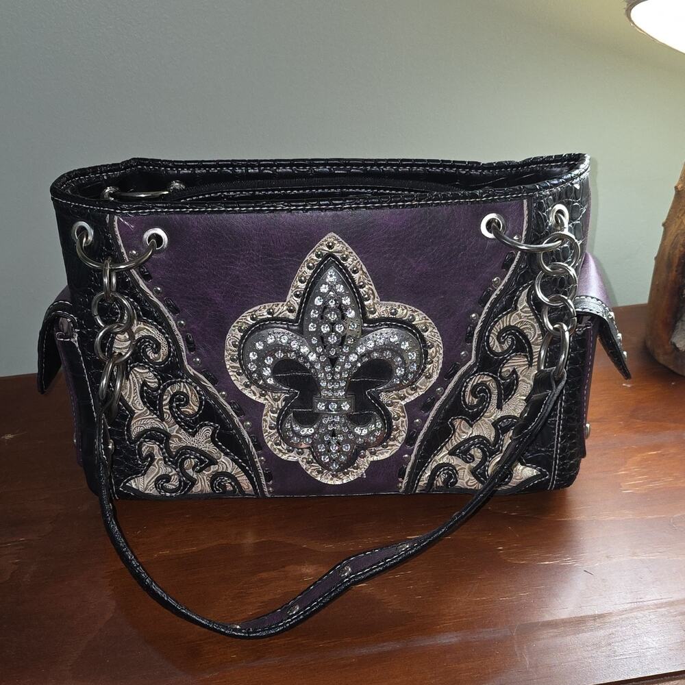 Dark Plum Women’s Shoulder Bag Rhinestone Studded Lined